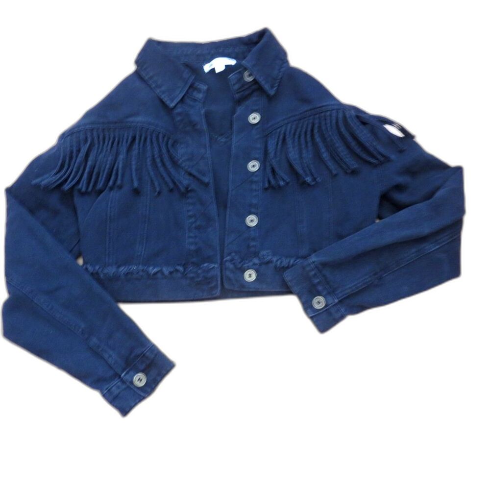 Wild Honey Women's Western Denim Cropped Fringe Jacket Black S EUC - Picture 5 of 9